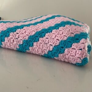 Pink and Blue Crocheted Blanket